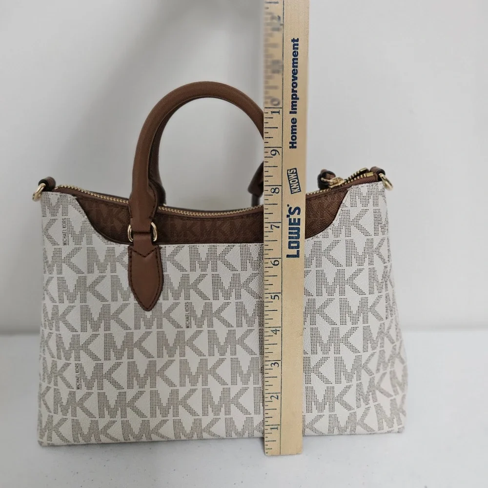 Michael Kors Austen Satchel Medium Vanilla Acorn Monogram Logo Designer Handbag*